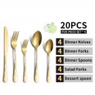 US 20pcs Cutlery Set Mirror Finish Smooth Edge Stainless Steel Forks Spoons Set Dishwasher Usable Gold