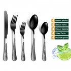 US 20pcs Cutlery Set Checkered Pattern Mirror Finish Smooth Edge Stainless Steel Fork Spoon Set  Black
