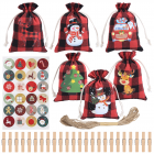 US 24pcs Christmas Plaid Bag Drawstring Cotton Gift Bag  6 Patterns 24pcs In Total 4pcs For Each Pattern   as shown