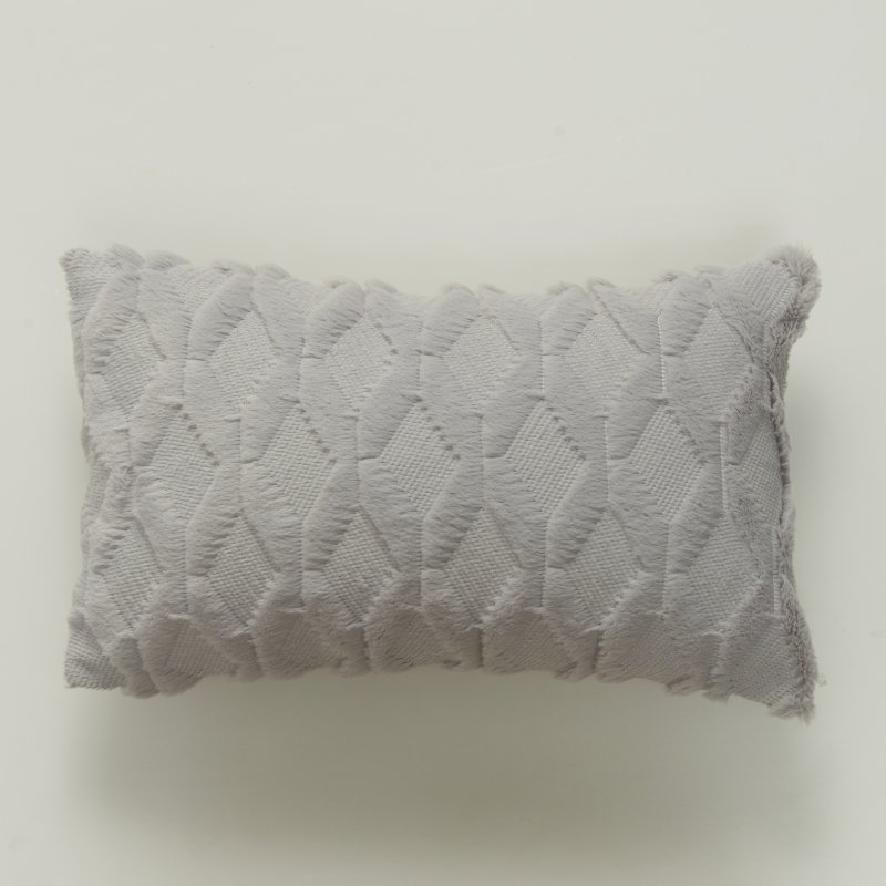 US FASYOU 2pcs Plush  Pillowcase Embroidered Geometric Rhombus Block Plush Sofa Cover gray 30*50cm
