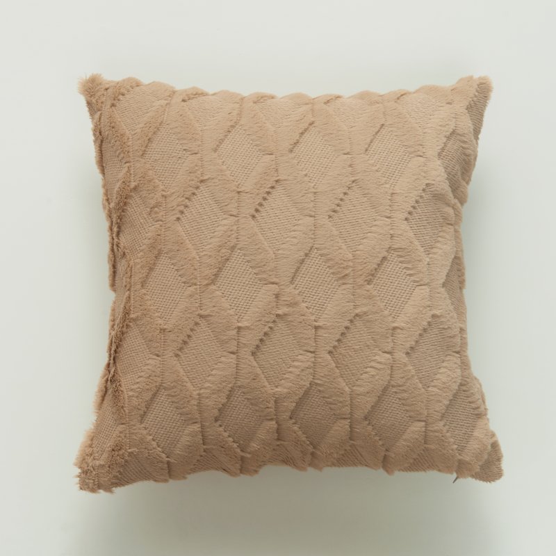 US FASYOU 2pcs Plush  Pillowcase Embroidered Geometric Rhombus Block Plush Sofa Cover Coffee color 45*45cm