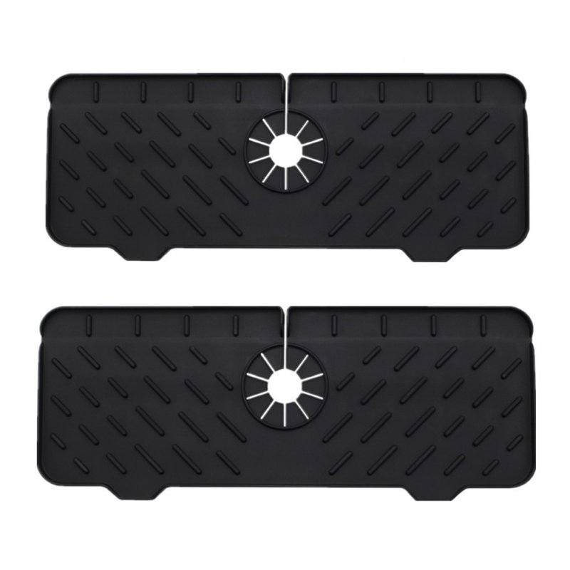 US 2pcs Silicone Faucet Mat Draining Drying Pad Countertop Protector For Bathroom Kitchen black