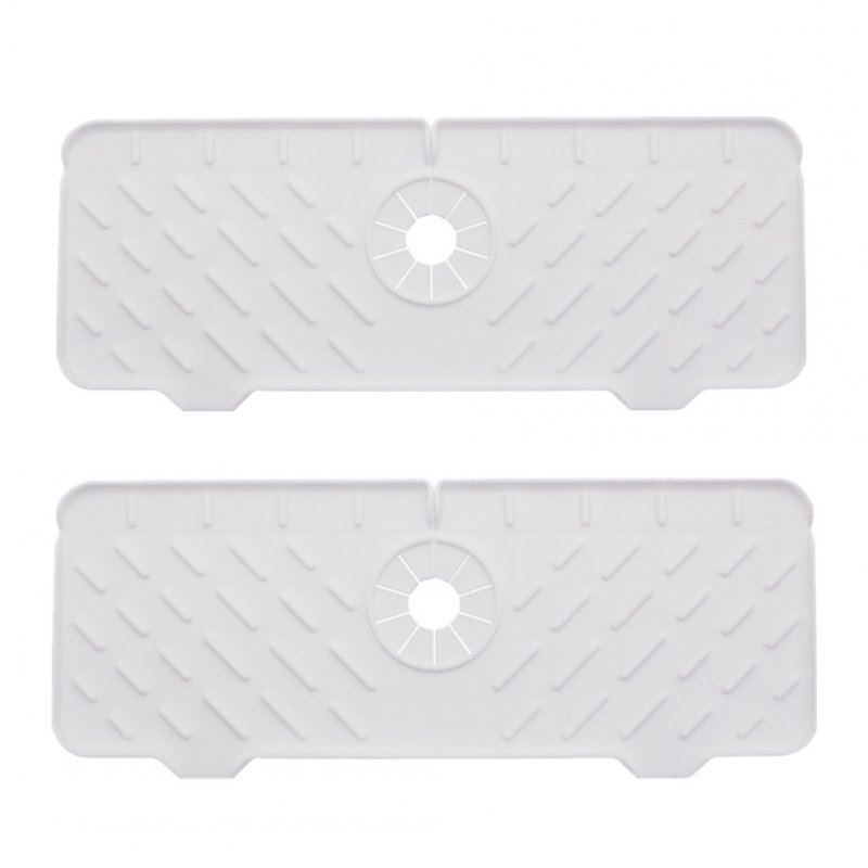 US 2pcs Silicone Faucet Mat Draining Drying Pad Countertop Protector For Bathroom Kitchen White