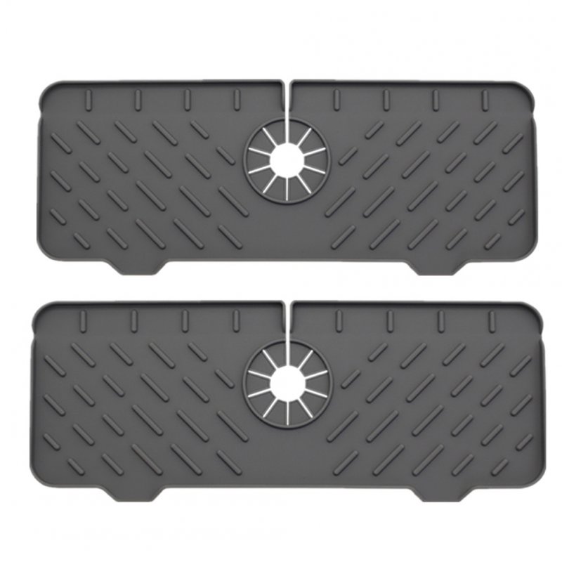 US 2pcs Silicone Faucet Mat Draining Drying Pad Countertop Protector For Bathroom Kitchen grey
