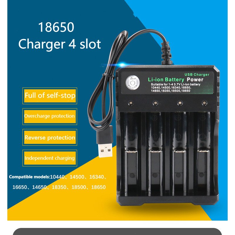 US 3.7V 18650 Charger Li-ion Battery USB Independent Charging Portable 18350 16340 14500 Battery Charger Four slots