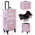 US 3 in 1 Cosmetic Case Trolley 4 wheel Multi layer Large capacity Case Makeup Storage Box Pink