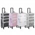 US 3 in 1 Cosmetic Case Trolley 4 wheel Multi layer Large capacity Case Makeup Storage Box Pink