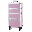 US Professional Cosmetic Case Trolley 3-in-1 4-wheel Multi-layer Large-capacity Case Tattoo Makeup Storage Box pink