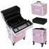 US 3 in 1 Cosmetic Case Trolley 4 wheel Multi layer Large capacity Case Makeup Storage Box Pink
