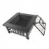 US 32in Portable Square Fire Bowl Lightweight Fire Pit With Poker Mesh Lid Accessories For Garden Courtyard black