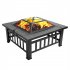 US 32in Portable Square Fire Bowl Lightweight Fire Pit With Poker Mesh Lid Accessories For Garden Courtyard black