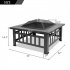 US 32in Portable Square Fire Bowl Lightweight Fire Pit With Poker Mesh Lid Accessories For Garden Courtyard black