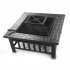 US 32in Portable Square Fire Bowl Lightweight Fire Pit With Poker Mesh Lid Accessories For Garden Courtyard black