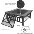US 32in Portable Square Fire Bowl Lightweight Fire Pit With Poker Mesh Lid Accessories For Garden Courtyard black
