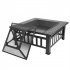 US 32in Portable Square Fire Bowl Lightweight Fire Pit With Poker Mesh Lid Accessories For Garden Courtyard black