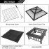 US 32in Portable Square Fire Bowl Lightweight Fire Pit With Poker Mesh Lid Accessories For Garden Courtyard black