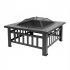 US 32in Portable Square Fire Bowl Lightweight Fire Pit With Poker Mesh Lid Accessories For Garden Courtyard black