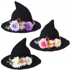 US 3pcs Women Big Brim Witch Hat Korean Style Foldable Cotton Fisherman  Hat With Flower Hairband 56-58cm as shown
