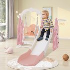 US 4 In 1 Toddler Slide Swing Set Freestanding Slide Climber Playset With Basketball Hoop Indoor Outdoor Playground Equipment For Kids Gifts Pink+White