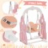 US 4 In 1 Toddler Slide Swing Set Freestanding Slide Climber Playset With Basketball Hoop Indoor Outdoor Playground Equipment For Kids Gifts Pink White