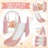 US 4 In 1 Toddler Slide Swing Set Freestanding Slide Climber Playset With Basketball Hoop Indoor Outdoor Playground Equipment For Kids Gifts Pink White