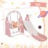 US 4 In 1 Toddler Slide Swing Set Freestanding Slide Climber Playset With Basketball Hoop Indoor Outdoor Playground Equipment For Kids Gifts Pink White