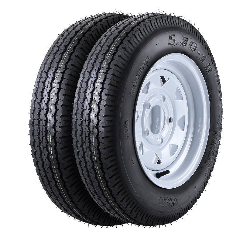 US 5.30-12 Trailer Tires On Rims 5.3-12 530-12 5.30 X 12 Wheel White Spoke