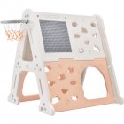 US 5-in-1 Toddler Climber Basketball Hoop Set Playground Climber Playset With Tunnel Climber Whiteboard Building Block Baseplates For Boys Girls Gifts Light Pink