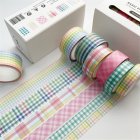 US 5m/roll 6 Rolls Washi Tape Set Candy Color Decorative Tapes For Diy Craft Wrapping Scrapbook rainbow plaid