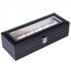 US 6 Compartment Slots Watch Box Organizer Portable Practical Leather Watch Collection Storage Box For Men Women black