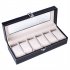 US 6 Compartment Slots Watch Box Organizer Portable Practical Leather Watch Collection Storage Box For Men Women black
