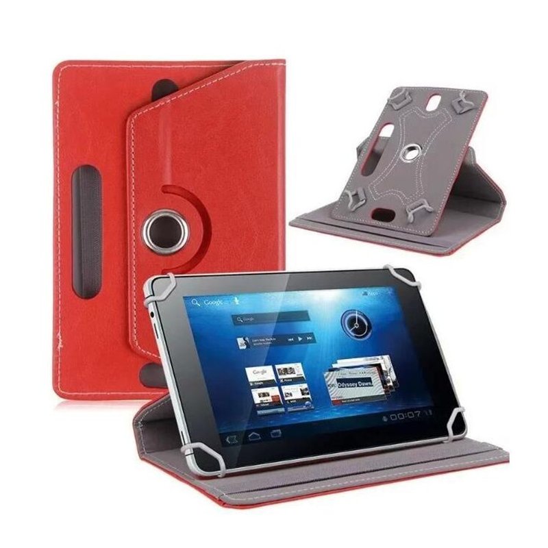 US 7/8/9/10 Inch Universal 360 Degree Rotating Four Hook Leather Tablet Protection Case Red 7 inch