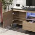 US 70 Inch Modern TV Stand With LED Lights Entertainment Center TV Cabinet Media Console Table For Gaming Living Room Bedroom Natural Wood Wash black