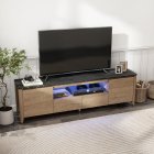 US 70 Inch Modern TV Stand With LED Lights Entertainment Center TV Cabinet Media Console Table For Gaming Living Room Bedroom Natural Wood Wash+black