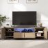 US 70 Inch Modern TV Stand With LED Lights Entertainment Center TV Cabinet Media Console Table For Gaming Living Room Bedroom Natural Wood Wash black