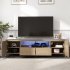 US 70 Inch Modern TV Stand With LED Lights Entertainment Center TV Cabinet Media Console Table For Gaming Living Room Bedroom Natural Wood Wash black