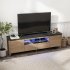 US 70 Inch Modern TV Stand With LED Lights Entertainment Center TV Cabinet Media Console Table For Gaming Living Room Bedroom Natural Wood Wash black