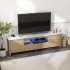 US 70 Inch Modern TV Stand With LED Lights Entertainment Center TV Cabinet Media Console Table For Gaming Living Room Bedroom Natural Wood Wash black