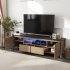 US 70 Inch Modern TV Stand With LED Lights Entertainment Center TV Cabinet Media Console Table For Gaming Living Room Bedroom Natural Wood Wash black