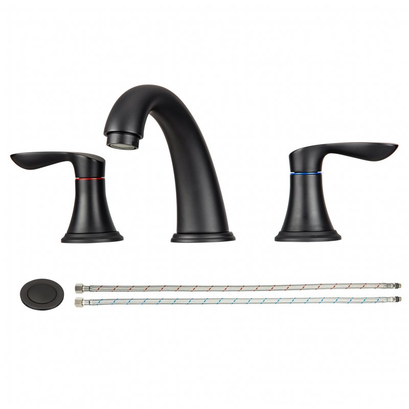 US Bathroom Faucet 8 Inch Bathroom Faucets for Sink 3 Hole Widespread Matte Black Bathroom Faucet
