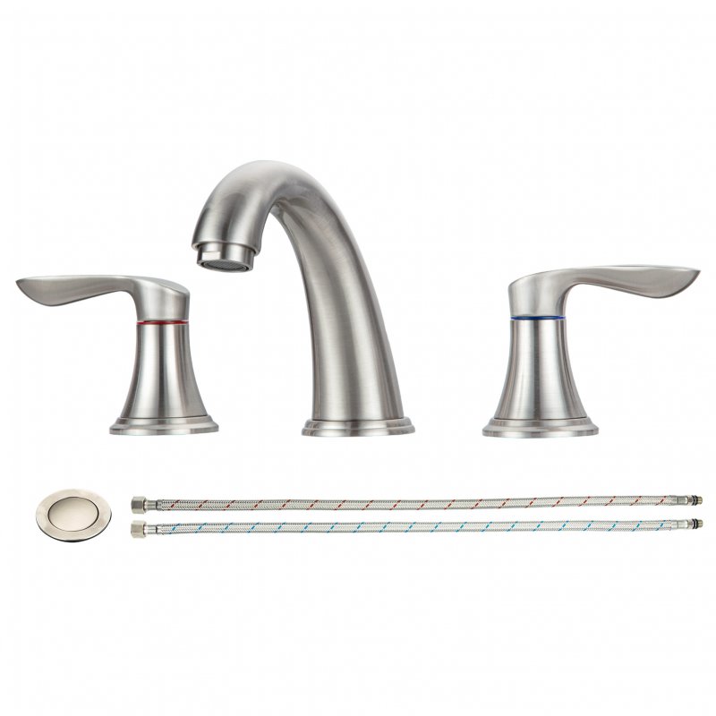 US Bathroom Faucet 8 Inch Bathroom Faucets for Sink 3 Hole Widespread Brushed Nickel Bathroom Faucet