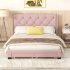 US Bed Frame With 2 Storage Drawers 600lbs High Load Capacity Queen Size Upholstered Platform Bed For Bedroom Apartment Pink
