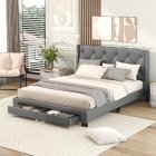 US Bed Frame With 2 Storage Drawers 600lbs High Load Capacity Queen Size Upholstered Platform Bed For Bedroom Apartment Gray