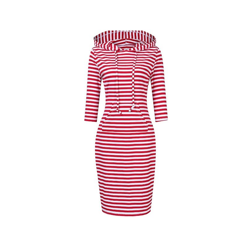 US CLEARLOVE Women's Casual Long Sweatshirts 3/4 Sleeve Hooded Bodycon Dress with Kangaroo Pocket