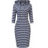 US CLEARLOVE Women s Casual Long Sweatshirts 3 4 Sleeve Hooded Bodycon Dress with Kangaroo Pocket Red and White Stripe XL