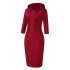 US CLEARLOVE Women s Casual Long Sweatshirts 3 4 Sleeve Hooded Bodycon Dress with Kangaroo Pocket Burgundy XL