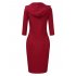 US CLEARLOVE Women s Casual Long Sweatshirts 3 4 Sleeve Hooded Bodycon Dress with Kangaroo Pocket Burgundy XL