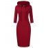 US CLEARLOVE Women s Casual Long Sweatshirts 3 4 Sleeve Hooded Bodycon Dress with Kangaroo Pocket Burgundy XL
