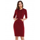 US CLEARLOVE Women's Casual Long Sweatshirts 3/4 Sleeve Hooded Bodycon Dress with Kangaroo Pocket Burgundy XL