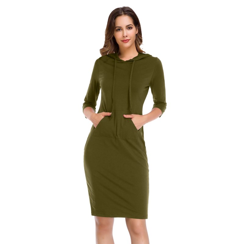 US CLEARLOVE Women's Casual Long Sweatshirts 3/4 Sleeve Hooded Bodycon Dress with Kangaroo Pocket